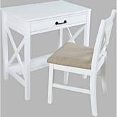 Hobson Desk w/ USB Charging & Chair Set in Distressed White Wood